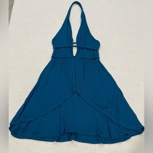 FP Beach Bonita Textured Halter Midi teal Blue Sky colorway Dress Size Small